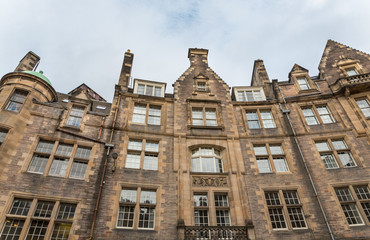Front view of vintage facades in Edinburgh