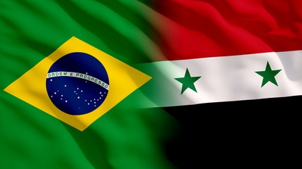 Waving Syria and Brazil Flags