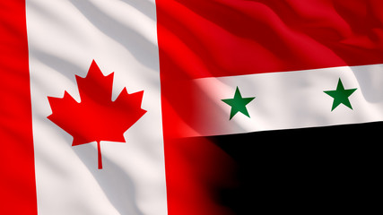 Waving Syria and Canada Flags
