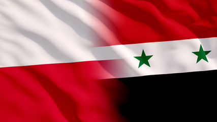 Waving Syria and Poland Flags