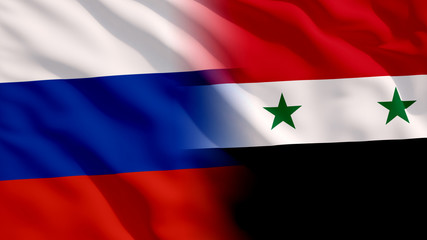 Waving Syria and Russia Flags
