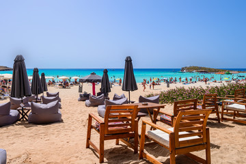 Fototapeta premium cafe on the beach of the Mediterranean Sea in Cyprus