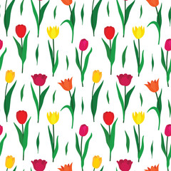 Obraz premium Seamless pattern background with colorful tulip flowers. Vector illustration