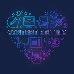 Fototapeta na wymiar Content Editing vector concept colored linear heart illustration on dark background