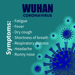 The concept of Wuhan 2019 coronavirus -nCoV. Dangerous Chinese coronavirus nCoV, SARS pandemic risk alert. Symptoms. Chinese virus Vector illustration