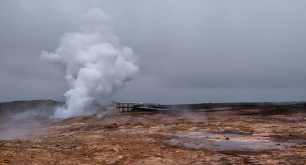 old geyser in Iceland panorama