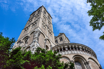 Germany, Cologne: Famous old St. Gereon's Basilica in the city center of the German town from below...