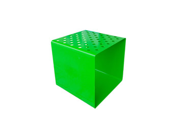 Metal green cube on a white background. Green cubes for sitting on an isolated background