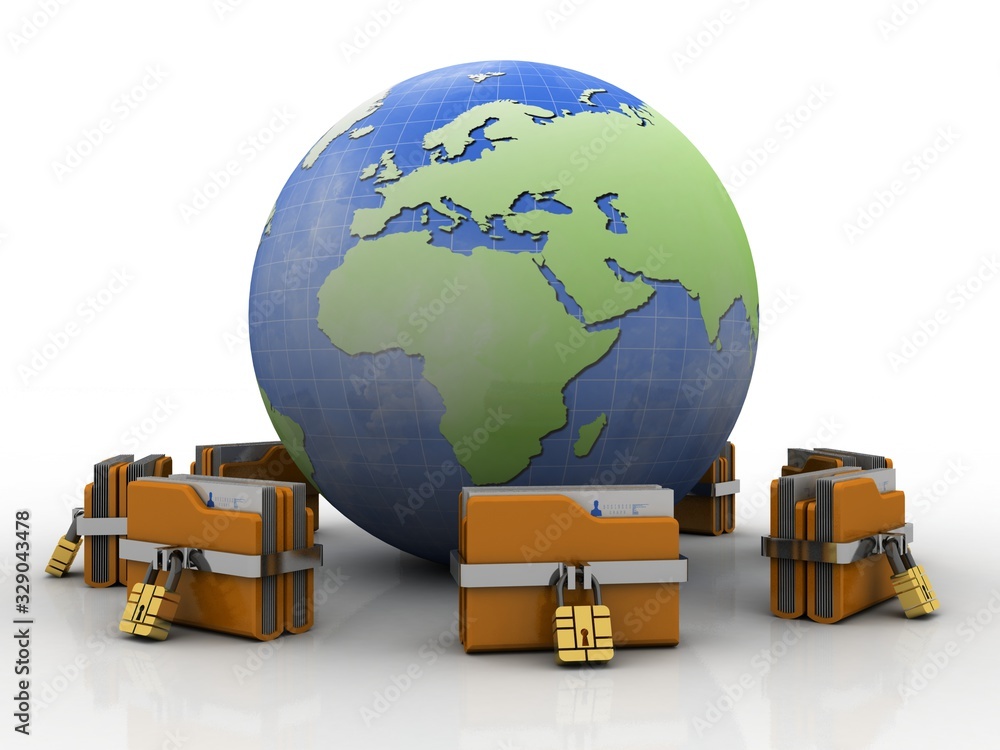 Poster yellow folder and lock. data security concept. 3d rendering