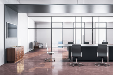 Luxury meeting room interior with empty tv screen