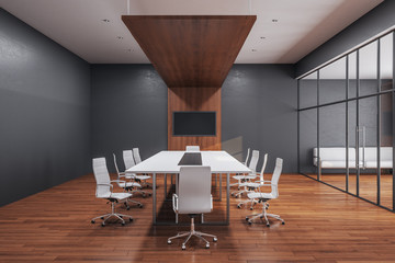 Luxury conference room interior with blank tv screen