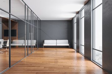 Conference room interior with blank tv screen