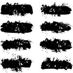 Set of black ink horizontal hand drawn brushes. Abstract isolated grunge lines, or stripes. Vector illustration.	