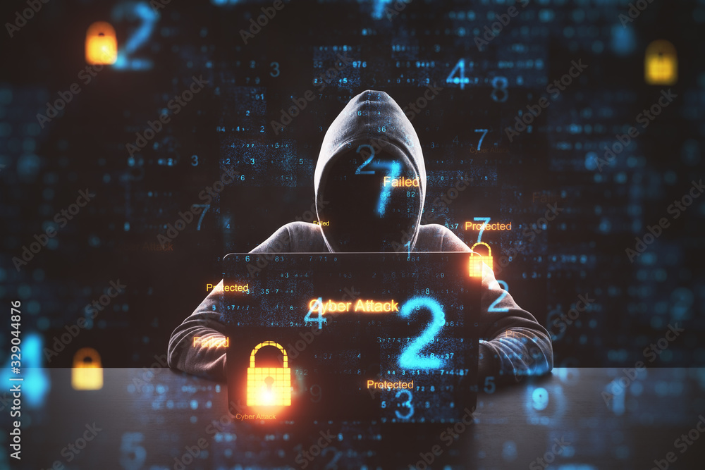 Aufkleber Cyber attack in process with hacker