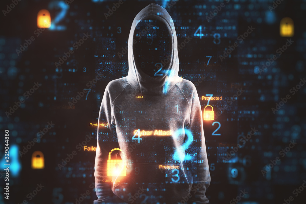 Poster Hacker and digital padlock interface