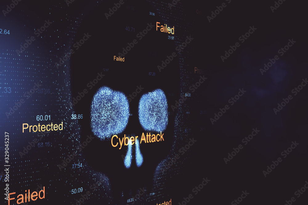 Aufkleber Cyber skull and hacker attack interface.