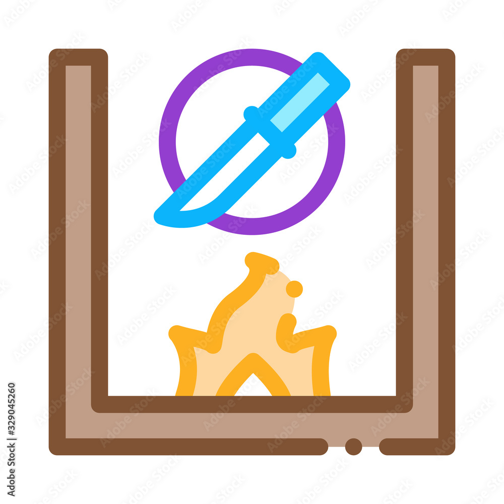 Wall mural Knife Fireplace Icon Vector. Outline Knife Fireplace Sign. Color Isolated Contour Symbol Illustration