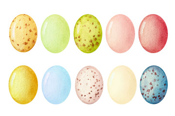 Happy Easter vector watercolor hand painted set.