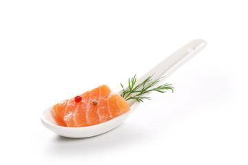 raw salmon fillet on white background