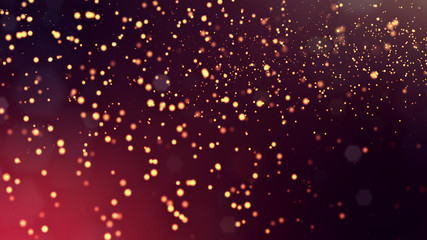 3d render of golden red glow particles in air as science fiction of microcosm or macro world. Abstract sci-fi background with depth of field and glowing particles, bokeh effects.