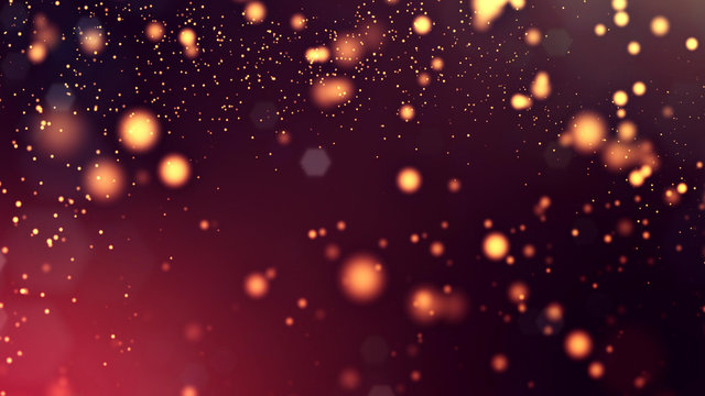3d render of golden red glow particles in air as science fiction of microcosm or macro world. Abstract sci-fi background with depth of field and glowing particles, bokeh effects.