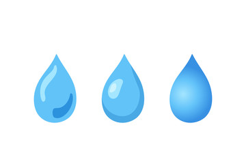 Water drop vector illustration set isolated on white background. Abstract blue liquid sign in flat design. Freshness symbol hand drawn sketch. Raindrop, drinking water, shower, moisturizer concept.