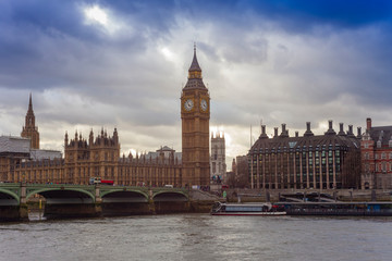 Naklejka na ściany i meble Big Ben in London city, United Kingdom. dark scene