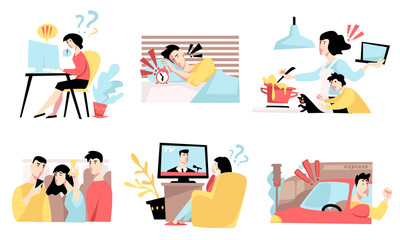 Stressed man and woman, stress in daily life, isolated icon