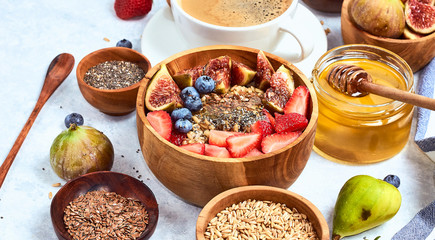 Healthy Homemade Oatmeal with Berries and seeds for Breakfast