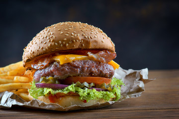 Burger on a dark background