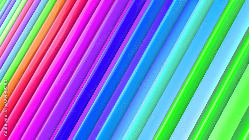 Poster 3d render rainbow colors background with beatiful stripes as creative backdrops with extruded simple