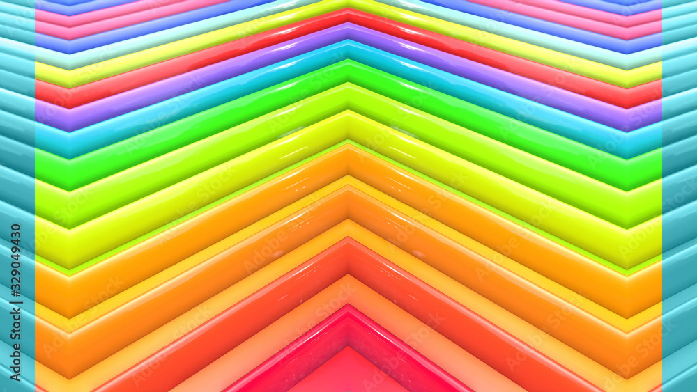 Aufkleber 3d render rainbow colors background with beatiful stripes as creative backdrops with extruded simple