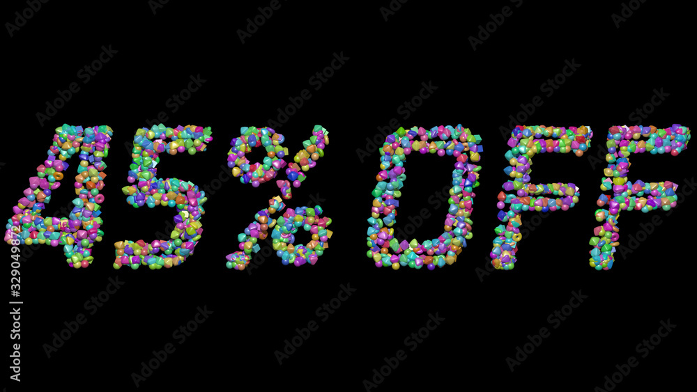 Poster 45% off: 3d illustration of the text made of small objects over a black background with shadows
