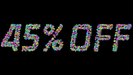 45% OFF: 3D illustration of the text made of small objects over a black background with shadows