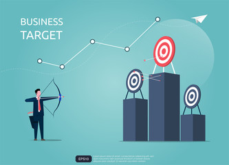 Businessman aiming the target with arrow. Focus on target vector illustration
