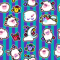 Night Sweet Dreams Symbols Seamless Pattern Banner