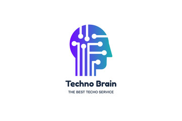 Man Head and Chip Techno Brain Multimedia Logo