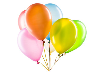 Set of multicolored helium balloons. Element of decorations for party.