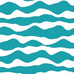 Wavy line seamless vector pattern background. Striped linear irregular horizontal ocean waves backdrop. Simple modernist wide stripe design. All over print for marine, beach, vacation resort concept