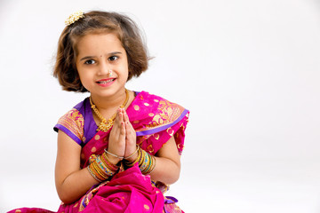 Young indian school girl on saree