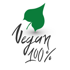 Obraz premium Green leaf in flat style with vector lettering 