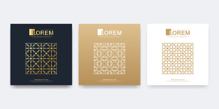 Modern vector template for brochure, Leaflet, flyer, advert, cover, magazine or annual report. Islamic design book layout. Abstract golden presentation Arab Emirates Dubai cover templates.