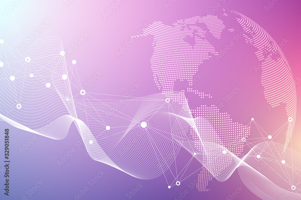 Poster geometric abstract background with connected line and dots. network and connection background for yo
