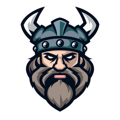 Professional logo viking warrior, sport mascot. Vector illustration, isolated on white background. Simple shape for design emblem, icon, symbol, sign, badge, label, stamp.	 - obrazy, fototapety, plakaty