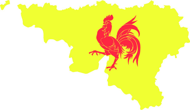 Vector Illustration of the Combined Map and Flag of Belgian Region of Walloon