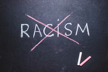 word Stop racism chalk board