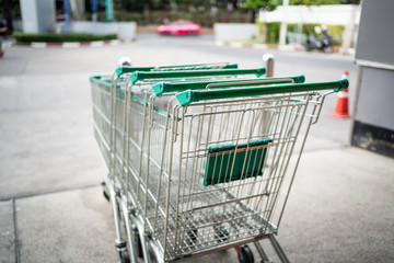 Stacked shopping carts at the supermarket