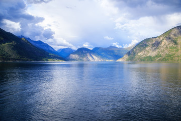 Natural landscape with mountains in Geirangerfjord, Norway