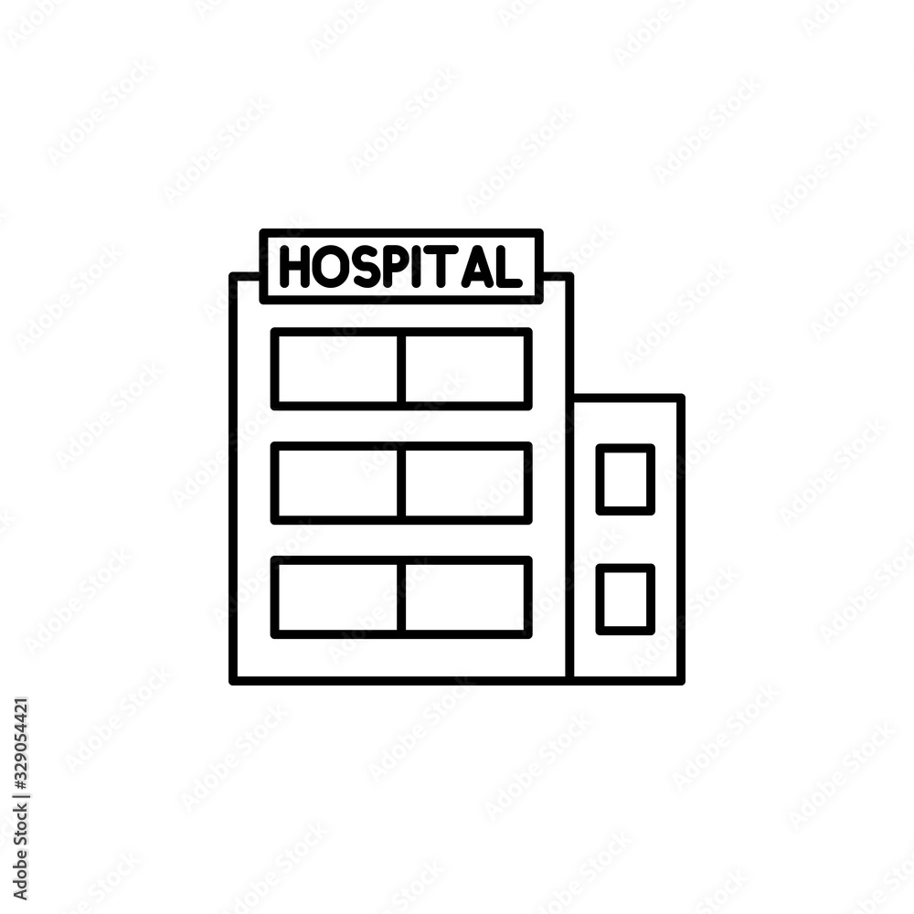 Poster hospital, building icon. simple line, outline vector elements of city for ui and ux, website or mobi