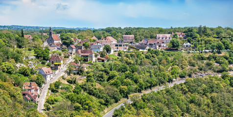 L' Hospitalet. Vue panoramique sur le village depuis Rocamadour. Lot. Occitanie	